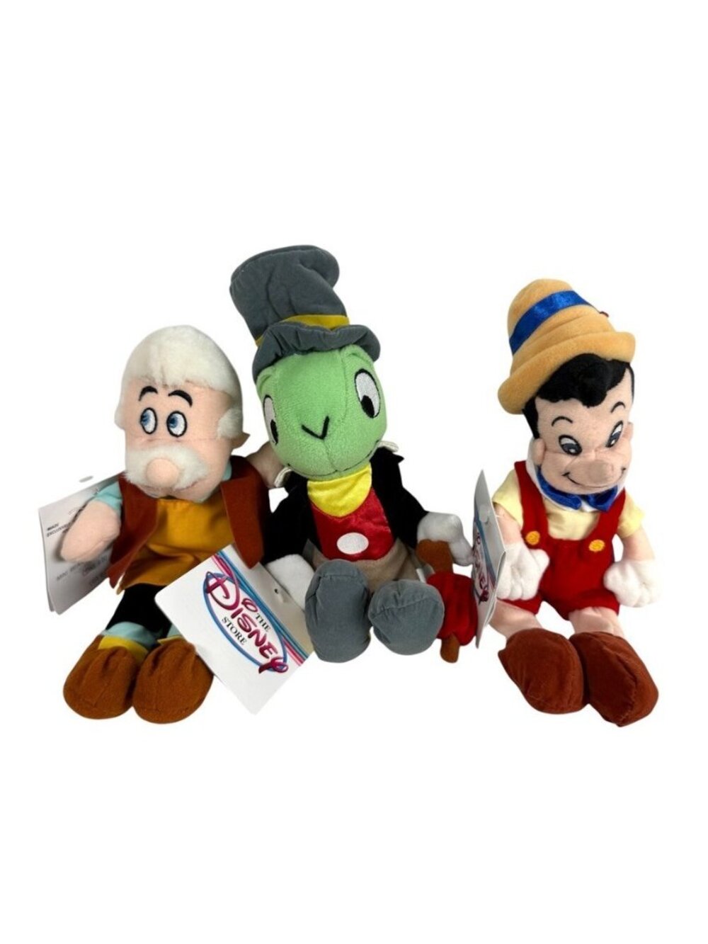 Disney Store Pinocchio Geppetto Jiminy Cricket Mini Bean Bag Plush Set Of 3 NEW